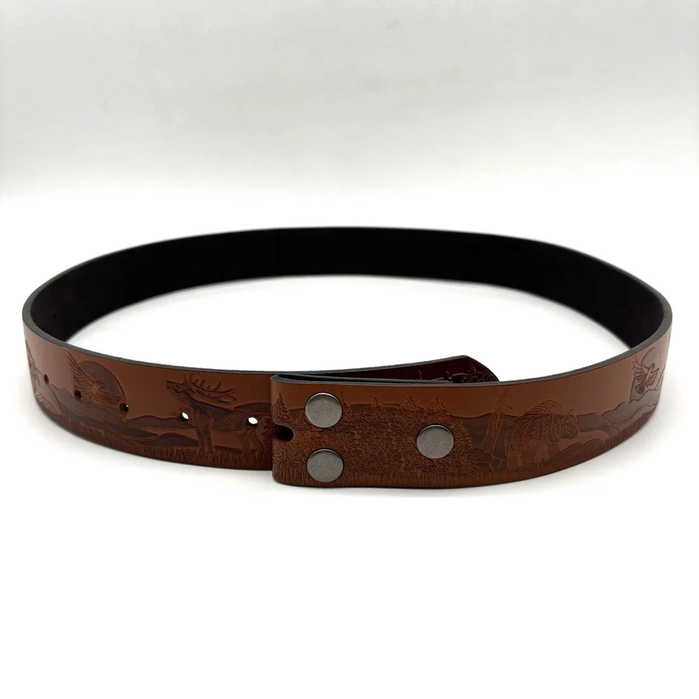 NEW Brown Faux Leather Woodland Animals Scene Tooled Western Belt 31-39